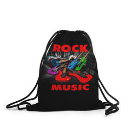 Рюкзак-мешок 3D с принтом Rock music в Новосибирске, 100% полиэстер | плотность ткани — 200 г/м2, размер — 35 х 45 см; лямки — толстые шнурки, застежка на шнуровке, без карманов и подкладки | гитара | музыка | рок | рокер | электрогитара