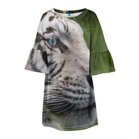 Детское платье 3D с принтом Белый тигр в Новосибирске, 100% полиэстер | прямой силуэт, чуть расширенный к низу. Круглая горловина, на рукавах — воланы | абессинкая | домашние | животные | кот | котенок | кошка | порода | сиамская | тигр | хищник