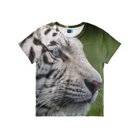 Детская футболка 3D с принтом Белый тигр в Новосибирске, 100% гипоаллергенный полиэфир | прямой крой, круглый вырез горловины, длина до линии бедер, чуть спущенное плечо, ткань немного тянется | Тематика изображения на принте: абессинкая | домашние | животные | кот | котенок | кошка | порода | сиамская | тигр | хищник