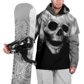Накидка на куртку 3D с принтом Череп в Новосибирске, 100% полиэстер |  | black and white | fire | skull | монстр | огонь | привидение | череп | чёрно белый