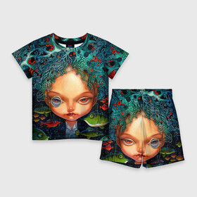 Детский костюм с шортами 3D с принтом Fantasy art в Новосибирске,  |  | art | bright | bubbles | color | colors | face | fish | girl | painting | pattern | patterns | water | вода | девушка | искусство | картина | краски | лицо | орнамент | пузыри | рыбы | творчество | узоры | цвет | яркие