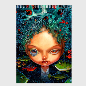 Скетчбук с принтом Fantasy art в Новосибирске, 100% бумага
 | 48 листов, плотность листов — 100 г/м2, плотность картонной обложки — 250 г/м2. Листы скреплены сверху удобной пружинной спиралью | art | bright | bubbles | color | colors | face | fish | girl | painting | pattern | patterns | water | вода | девушка | искусство | картина | краски | лицо | орнамент | пузыри | рыбы | творчество | узоры | цвет | яркие