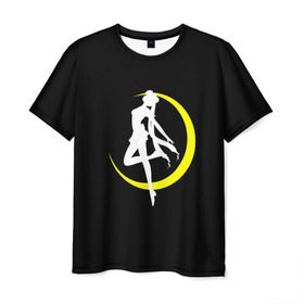 Мужская футболка 3D с принтом Сейлор Мун в Новосибирске, 100% полиэфир | прямой крой, круглый вырез горловины, длина до линии бедер | Тематика изображения на принте: logo | moon | девушка | детство | желтый | луна | мультик | мультики | черный