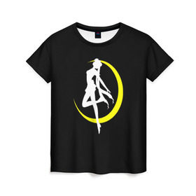 Женская футболка 3D с принтом Сейлор Мун в Новосибирске, 100% полиэфир ( синтетическое хлопкоподобное полотно) | прямой крой, круглый вырез горловины, длина до линии бедер | logo | moon | девушка | детство | желтый | луна | мультик | мультики | черный