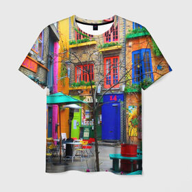 Мужская футболка 3D с принтом Улицы Лондона в Новосибирске, 100% полиэфир | прямой крой, круглый вырез горловины, длина до линии бедер | Тематика изображения на принте: bright | city | color | courtyard | england | london | paint | street | united kingdom | англия | великобритания | город | дворик | краски | лондон | улица | цвет | яркие