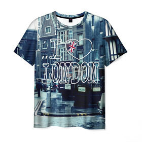 Мужская футболка 3D с принтом Улицы Лондона в Новосибирске, 100% полиэфир | прямой крой, круглый вырез горловины, длина до линии бедер | Тематика изображения на принте: city | england | flag | heart | i | london | love | street | united kingdom | англия | великобритания | город | лондон | люблю | сердце | улица | флаг | я