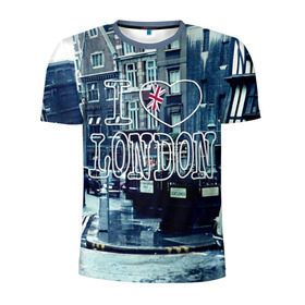 Мужская футболка 3D спортивная с принтом Улицы Лондона в Новосибирске, 100% полиэстер с улучшенными характеристиками | приталенный силуэт, круглая горловина, широкие плечи, сужается к линии бедра | Тематика изображения на принте: city | england | flag | heart | i | london | love | street | united kingdom | англия | великобритания | город | лондон | люблю | сердце | улица | флаг | я