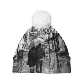 Шапка 3D c помпоном с принтом Улицы Лондона в Новосибирске, 100% полиэстер | универсальный размер, печать по всей поверхности изделия | англия | бульвар | великобритания | влюбленные | дождь | зонтик | лондон | улица