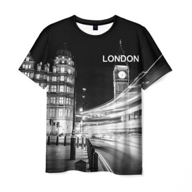 Мужская футболка 3D с принтом Улицы Лондона в Новосибирске, 100% полиэфир | прямой крой, круглый вырез горловины, длина до линии бедер | Тематика изображения на принте: england | lights | london | night | street | united kingdom | англия | великобритания | лондон | ночь | огни | улица