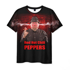 Мужская футболка 3D с принтом Red Hot Chili Peppers в Новосибирске, 100% полиэфир | прямой крой, круглый вырез горловины, длина до линии бедер | Тематика изображения на принте: звезда | красный | кумир | музыка | перец | рок | рок группа | хит