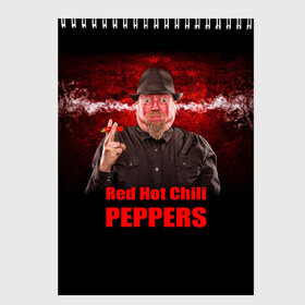 Скетчбук с принтом Red Hot Chili Peppers в Новосибирске, 100% бумага
 | 48 листов, плотность листов — 100 г/м2, плотность картонной обложки — 250 г/м2. Листы скреплены сверху удобной пружинной спиралью | звезда | красный | кумир | музыка | перец | рок | рок группа | хит