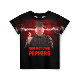 Детская футболка 3D с принтом Red Hot Chili Peppers в Новосибирске, 100% гипоаллергенный полиэфир | прямой крой, круглый вырез горловины, длина до линии бедер, чуть спущенное плечо, ткань немного тянется | звезда | красный | кумир | музыка | перец | рок | рок группа | хит