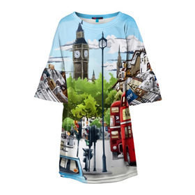 Детское платье 3D с принтом Улицы Лондона в Новосибирске, 100% полиэстер | прямой силуэт, чуть расширенный к низу. Круглая горловина, на рукавах — воланы | city | england | london | united kingdom | англия | великобритания | город | лондон