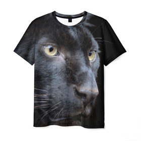 Мужская футболка 3D с принтом Черная пантера в Новосибирске, 100% полиэфир | прямой крой, круглый вырез горловины, длина до линии бедер | животные | кис | киска | кот | котенок | котик | кошечка | кошка | пантера | рысь | тигр | хищник