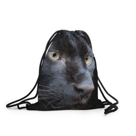 Рюкзак-мешок 3D с принтом Черная пантера в Новосибирске, 100% полиэстер | плотность ткани — 200 г/м2, размер — 35 х 45 см; лямки — толстые шнурки, застежка на шнуровке, без карманов и подкладки | животные | кис | киска | кот | котенок | котик | кошечка | кошка | пантера | рысь | тигр | хищник