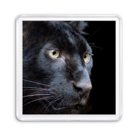 Магнит 55*55 с принтом Черная пантера в Новосибирске, Пластик | Размер: 65*65 мм; Размер печати: 55*55 мм | животные | кис | киска | кот | котенок | котик | кошечка | кошка | пантера | рысь | тигр | хищник