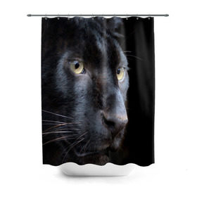 Штора 3D для ванной с принтом Черная пантера в Новосибирске, 100% полиэстер | плотность материала — 100 г/м2. Стандартный размер — 146 см х 180 см. По верхнему краю — пластиковые люверсы для креплений. В комплекте 10 пластиковых колец | животные | кис | киска | кот | котенок | котик | кошечка | кошка | пантера | рысь | тигр | хищник