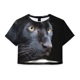 Женская футболка 3D укороченная с принтом Черная пантера в Новосибирске, 100% полиэстер | круглая горловина, длина футболки до линии талии, рукава с отворотами | животные | кис | киска | кот | котенок | котик | кошечка | кошка | пантера | рысь | тигр | хищник