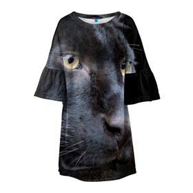 Детское платье 3D с принтом Черная пантера в Новосибирске, 100% полиэстер | прямой силуэт, чуть расширенный к низу. Круглая горловина, на рукавах — воланы | животные | кис | киска | кот | котенок | котик | кошечка | кошка | пантера | рысь | тигр | хищник