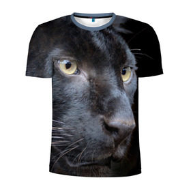 Мужская футболка 3D спортивная с принтом Черная пантера в Новосибирске, 100% полиэстер с улучшенными характеристиками | приталенный силуэт, круглая горловина, широкие плечи, сужается к линии бедра | Тематика изображения на принте: животные | кис | киска | кот | котенок | котик | кошечка | кошка | пантера | рысь | тигр | хищник