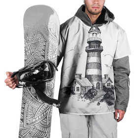 Накидка на куртку 3D с принтом Маяк в Новосибирске, 100% полиэстер |  | вмф | карандаш | маяк | море | моряк | речник | флот