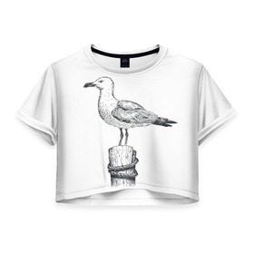 Женская футболка 3D укороченная с принтом Чайка в Новосибирске, 100% полиэстер | круглая горловина, длина футболки до линии талии, рукава с отворотами | вмф | море | моряк | речник | флот | чайка