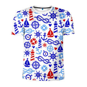 Мужская футболка 3D спортивная с принтом Речник в Новосибирске, 100% полиэстер с улучшенными характеристиками | приталенный силуэт, круглая горловина, широкие плечи, сужается к линии бедра | вода | канат | компас | круг | маяк | море | парус | спасатель | узел | якорь