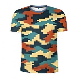 Мужская футболка 3D спортивная с принтом Цветной камуфляж в Новосибирске, 100% полиэстер с улучшенными характеристиками | приталенный силуэт, круглая горловина, широкие плечи, сужается к линии бедра | пиксельный
