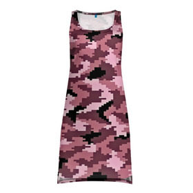 Платье-майка 3D с принтом Розовый камуфляж в Новосибирске, 100% полиэстер | полуприлегающий силуэт, широкие бретели, круглый вырез горловины, удлиненный подол сзади. | пиксельный