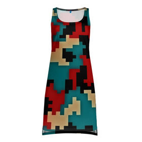 Платье-майка 3D с принтом Camouflage в Новосибирске, 100% полиэстер | полуприлегающий силуэт, широкие бретели, круглый вырез горловины, удлиненный подол сзади. | камуфляж | пиксельный | разноцветный