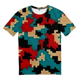 Мужская футболка 3D с принтом Camouflage в Новосибирске, 100% полиэфир | прямой крой, круглый вырез горловины, длина до линии бедер | камуфляж | пиксельный | разноцветный