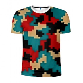 Мужская футболка 3D спортивная с принтом Camouflage в Новосибирске, 100% полиэстер с улучшенными характеристиками | приталенный силуэт, круглая горловина, широкие плечи, сужается к линии бедра | камуфляж | пиксельный | разноцветный