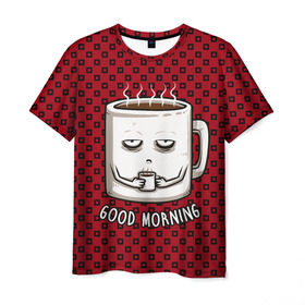 Мужская футболка 3D с принтом Good Morning в Новосибирске, 100% полиэфир | прямой крой, круглый вырез горловины, длина до линии бедер | coffee | кофе | кружка | утро | чашка