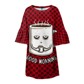 Детское платье 3D с принтом Good Morning в Новосибирске, 100% полиэстер | прямой силуэт, чуть расширенный к низу. Круглая горловина, на рукавах — воланы | Тематика изображения на принте: coffee | кофе | кружка | утро | чашка
