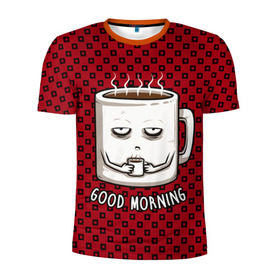Мужская футболка 3D спортивная с принтом Good Morning в Новосибирске, 100% полиэстер с улучшенными характеристиками | приталенный силуэт, круглая горловина, широкие плечи, сужается к линии бедра | coffee | кофе | кружка | утро | чашка