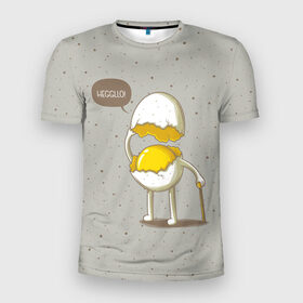 Мужская футболка 3D спортивная с принтом Яйцо приветствует в Новосибирске, 100% полиэстер с улучшенными характеристиками | приталенный силуэт, круглая горловина, широкие плечи, сужается к линии бедра | Тематика изображения на принте: cook | eat | egg | food | funny | hello | smile | еда | кухня | повар | привет | прикол | смайл | улыбка | яйцо