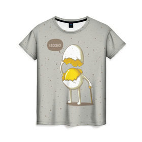 Женская футболка 3D с принтом Яйцо приветствует в Новосибирске, 100% полиэфир ( синтетическое хлопкоподобное полотно) | прямой крой, круглый вырез горловины, длина до линии бедер | Тематика изображения на принте: cook | eat | egg | food | funny | hello | smile | еда | кухня | повар | привет | прикол | смайл | улыбка | яйцо
