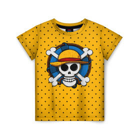 Детская футболка 3D с принтом One Pirate в Новосибирске, 100% гипоаллергенный полиэфир | прямой крой, круглый вырез горловины, длина до линии бедер, чуть спущенное плечо, ткань немного тянется | bone | jack | luffy | ocean | one piece | pirate | sea | skull | treasure | большой куш | брук | джек | клад | луффи | море | нами | океан | пират | робин | санджи | сокровище | флаг | франки | череп