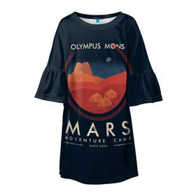Детское платье 3D с принтом Mars Adventure Camp в Новосибирске, 100% полиэстер | прямой силуэт, чуть расширенный к низу. Круглая горловина, на рукавах — воланы | Тематика изображения на принте: cosmos | earth | galaxy | mars | moon | planet | space | stars | вселенная | галактика | звезды | земля | космос | луна | марс | планета