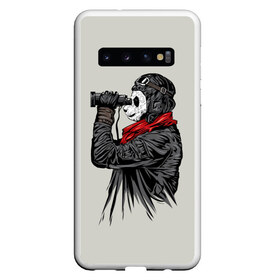 Чехол для Samsung Galaxy S10 с принтом Панда танкист в Новосибирске, Силикон | Область печати: задняя сторона чехла, без боковых панелей | animal | bear | beast | panda | tank | war | война | животное | зверь | игра | медведь | панда | танк