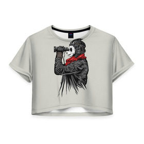 Женская футболка 3D укороченная с принтом Панда танкист в Новосибирске, 100% полиэстер | круглая горловина, длина футболки до линии талии, рукава с отворотами | animal | bear | beast | panda | tank | war | война | животное | зверь | игра | медведь | панда | танк