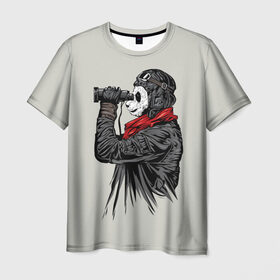 Мужская футболка 3D с принтом Панда танкист в Новосибирске, 100% полиэфир | прямой крой, круглый вырез горловины, длина до линии бедер | animal | bear | beast | panda | tank | war | война | животное | зверь | игра | медведь | панда | танк