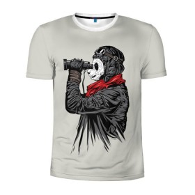 Мужская футболка 3D спортивная с принтом Панда танкист в Новосибирске, 100% полиэстер с улучшенными характеристиками | приталенный силуэт, круглая горловина, широкие плечи, сужается к линии бедра | animal | bear | beast | panda | tank | war | война | животное | зверь | игра | медведь | панда | танк