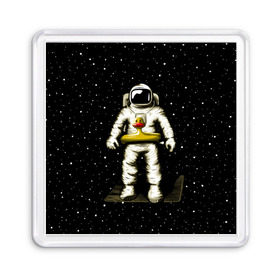 Магнит 55*55 с принтом Космонавт с уточкой в Новосибирске, Пластик | Размер: 65*65 мм; Размер печати: 55*55 мм | Тематика изображения на принте: астронавт | ванна | галактика | звезды | космонавт | планета | утка | уточка