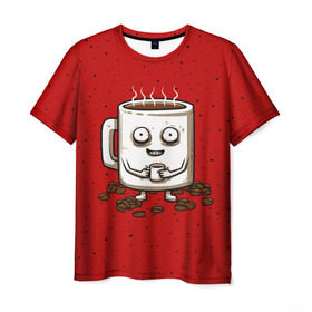 Мужская футболка 3D с принтом Кофейный пьяница в Новосибирске, 100% полиэфир | прямой крой, круглый вырез горловины, длина до линии бедер | coffee | tea | кофе | кружка | утро | чай | чашка