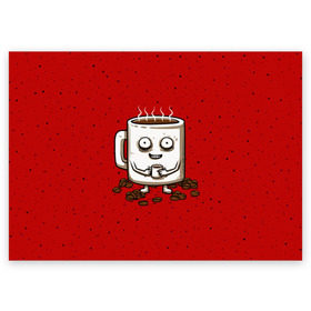 Поздравительная открытка с принтом Кофейный пьяница в Новосибирске, 100% бумага | плотность бумаги 280 г/м2, матовая, на обратной стороне линовка и место для марки
 | Тематика изображения на принте: coffee | tea | кофе | кружка | утро | чай | чашка