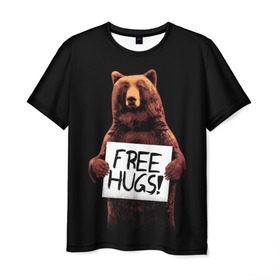 Мужская футболка 3D с принтом Медвежьи обьятия в Новосибирске, 100% полиэфир | прямой крой, круглый вырез горловины, длина до линии бедер | animal | bear | beast | bro | free hugs | hipster | man | mister | nature | бро | брутал | животное | зверь | медведь | мужчина | обьятия | природа | хипстер
