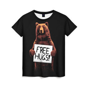Женская футболка 3D с принтом Медвежьи обьятия в Новосибирске, 100% полиэфир ( синтетическое хлопкоподобное полотно) | прямой крой, круглый вырез горловины, длина до линии бедер | animal | bear | beast | bro | free hugs | hipster | man | mister | nature | бро | брутал | животное | зверь | медведь | мужчина | обьятия | природа | хипстер