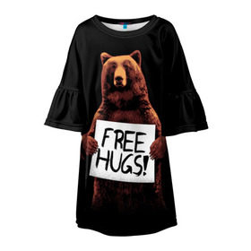 Детское платье 3D с принтом Медвежьи обьятия в Новосибирске, 100% полиэстер | прямой силуэт, чуть расширенный к низу. Круглая горловина, на рукавах — воланы | animal | bear | beast | bro | free hugs | hipster | man | mister | nature | бро | брутал | животное | зверь | медведь | мужчина | обьятия | природа | хипстер