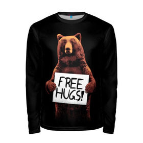 Мужской лонгслив 3D с принтом Медвежьи обьятия в Новосибирске, 100% полиэстер | длинные рукава, круглый вырез горловины, полуприлегающий силуэт | animal | bear | beast | bro | free hugs | hipster | man | mister | nature | бро | брутал | животное | зверь | медведь | мужчина | обьятия | природа | хипстер